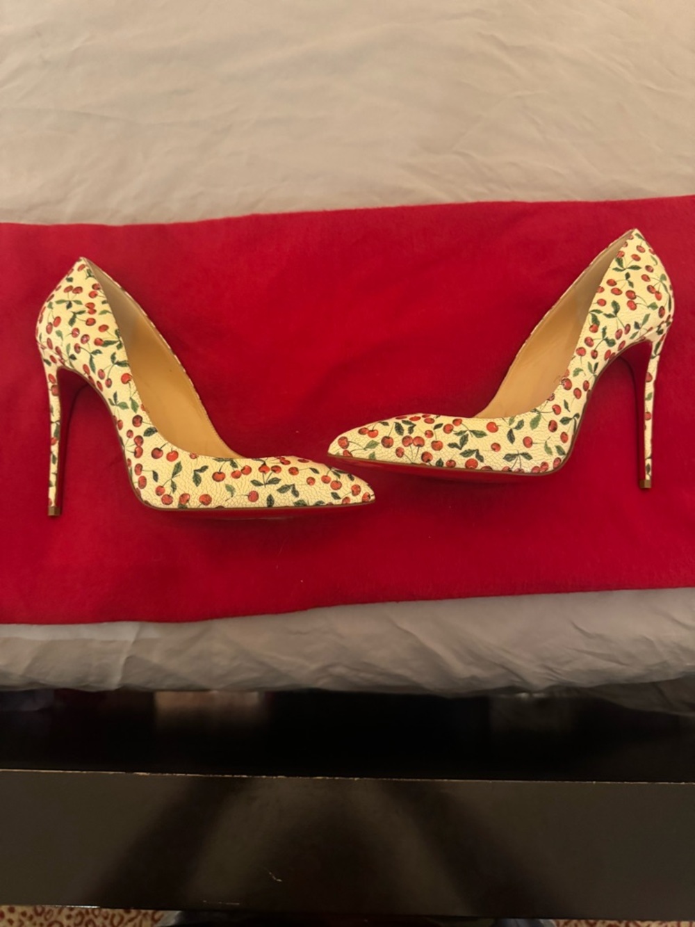 Christian Louboutin Cherry Print Pointed Toe Pumps - White